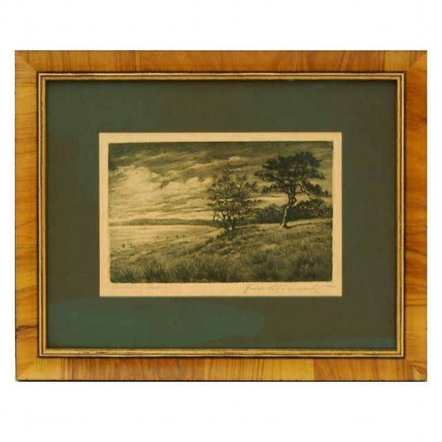 Landschaft Radierung mit Rahmen